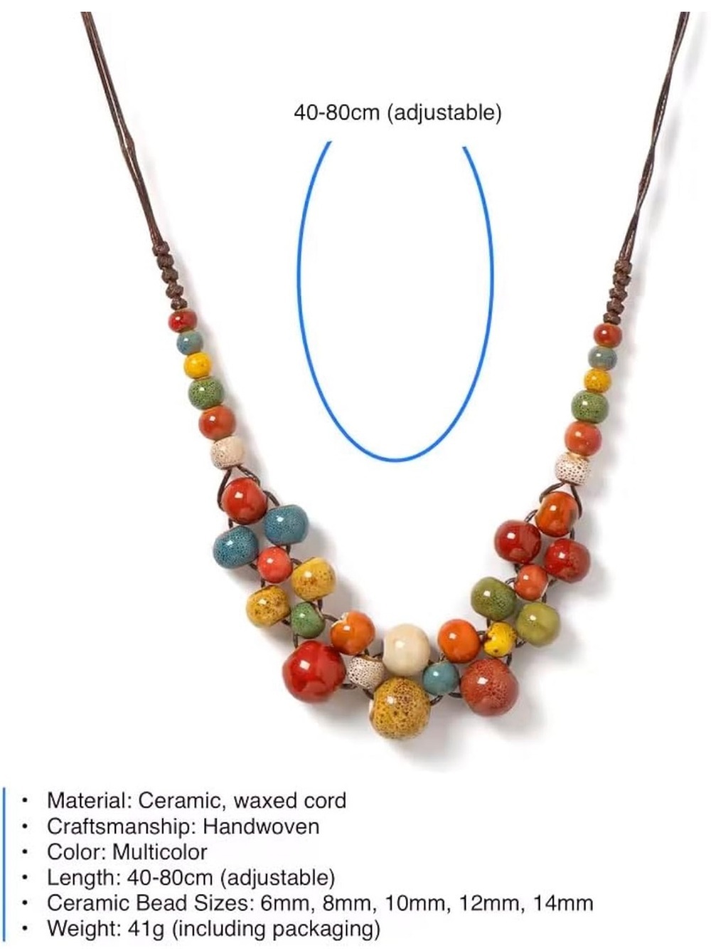 Multicolor Ceramic Bead Statement Necklace - Women Jewelry - Picture 2 of 7